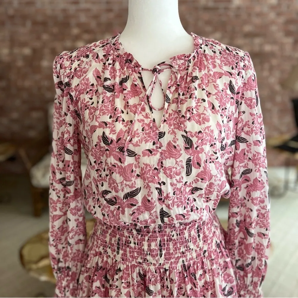 Roan + Ryan Genevieve Dress Mini Floral Smocked Pink XS Boho Cocktail Party Chic - Image 4