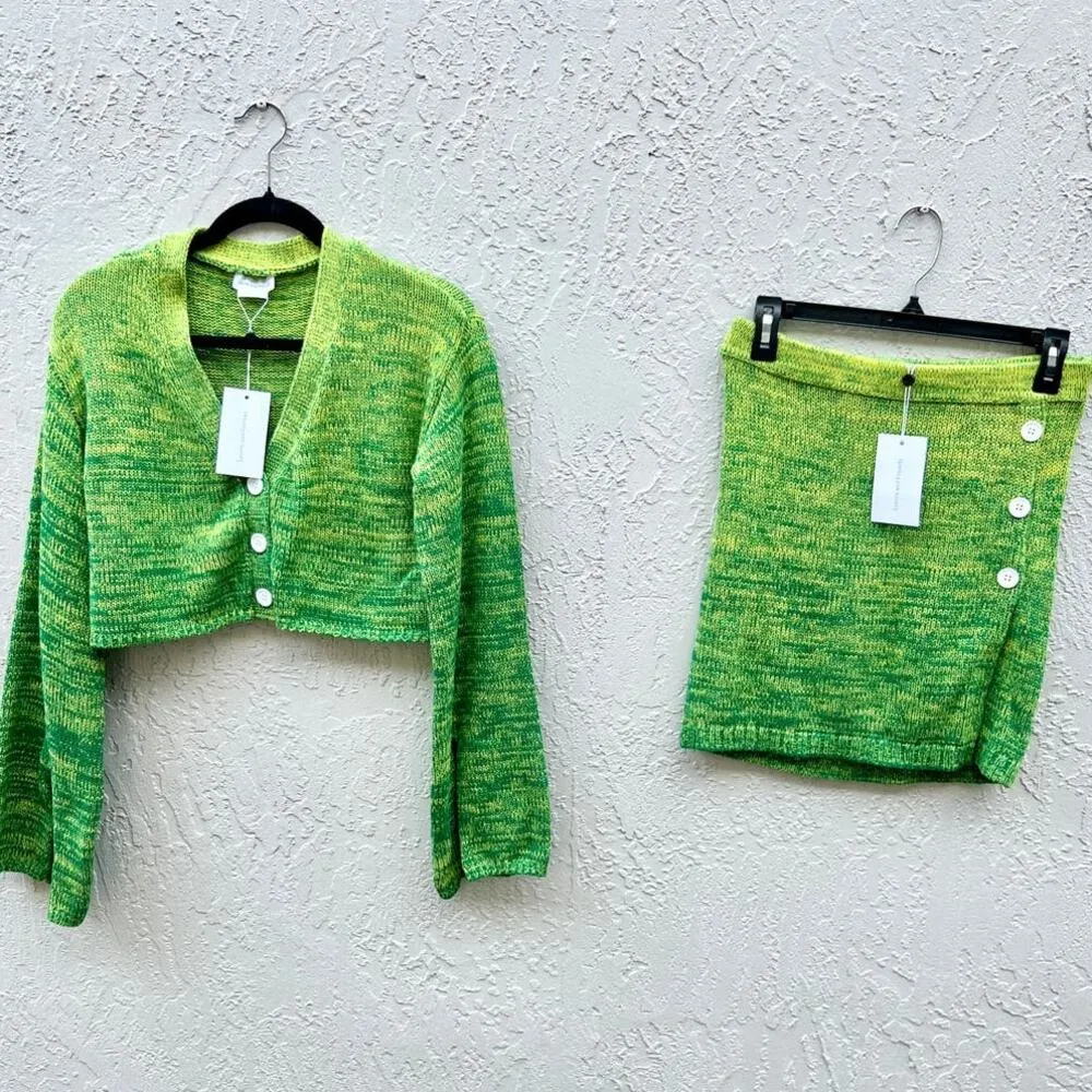NWT Lovers And Friends Crop Top & Genia Knit Skirt Set Green Ombre Women's Small - Image 2