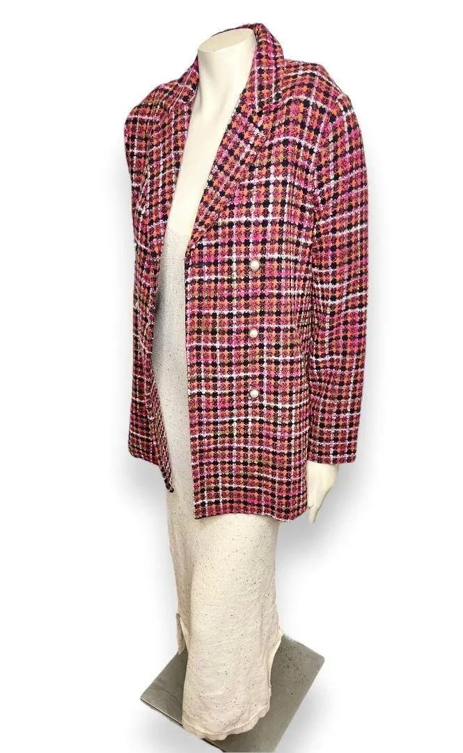 | Red Dress Boutique Tweed Pink Orange Blazer Pearl Buttons Gold Accents - Image 11