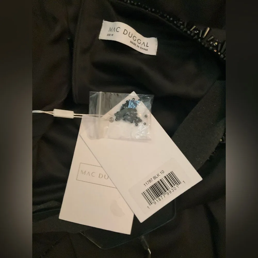 MAC DUGGAL 11787 Quarter Sleeve Crystal Neck Feather Detail Dress - Image 14