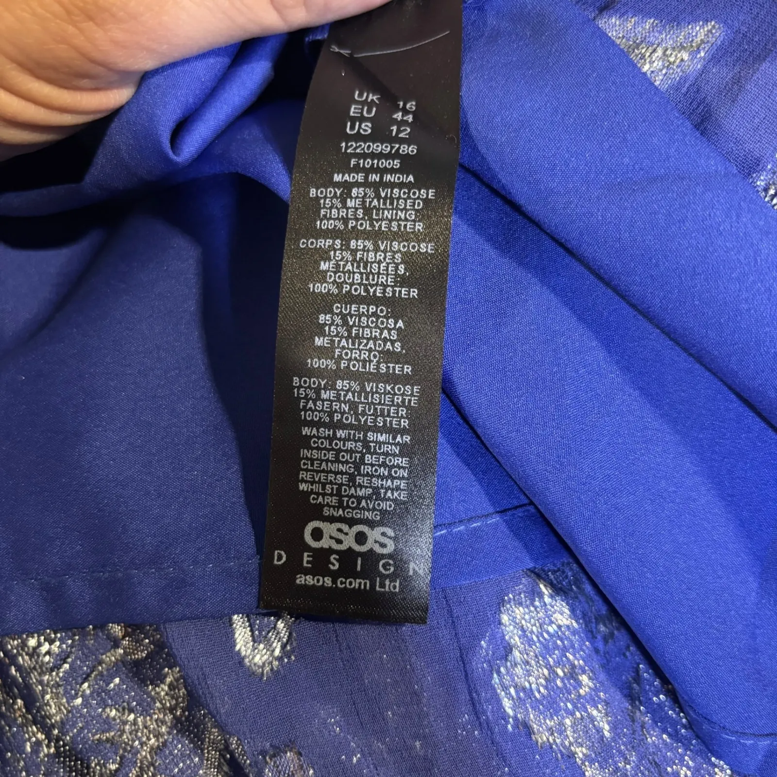 ASOS DESIGN Curve Women's Blue Floral Metallic Long‎ Sleeve Maxi Dress US 12 - Image 7