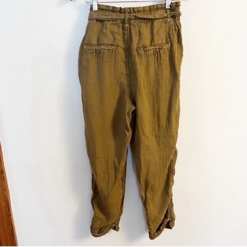 Free People Paperbag Pants Straight Leg Linen Cuffed Leg Tie Belt Size Small - Image 3