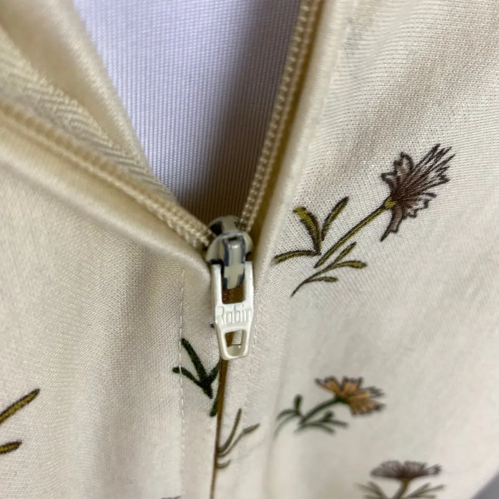 Jeanne Durrell Vintage Neutral 3 Piece Floral Long Sleeve Dress Scarf & Belt Brown Size M - Image 8