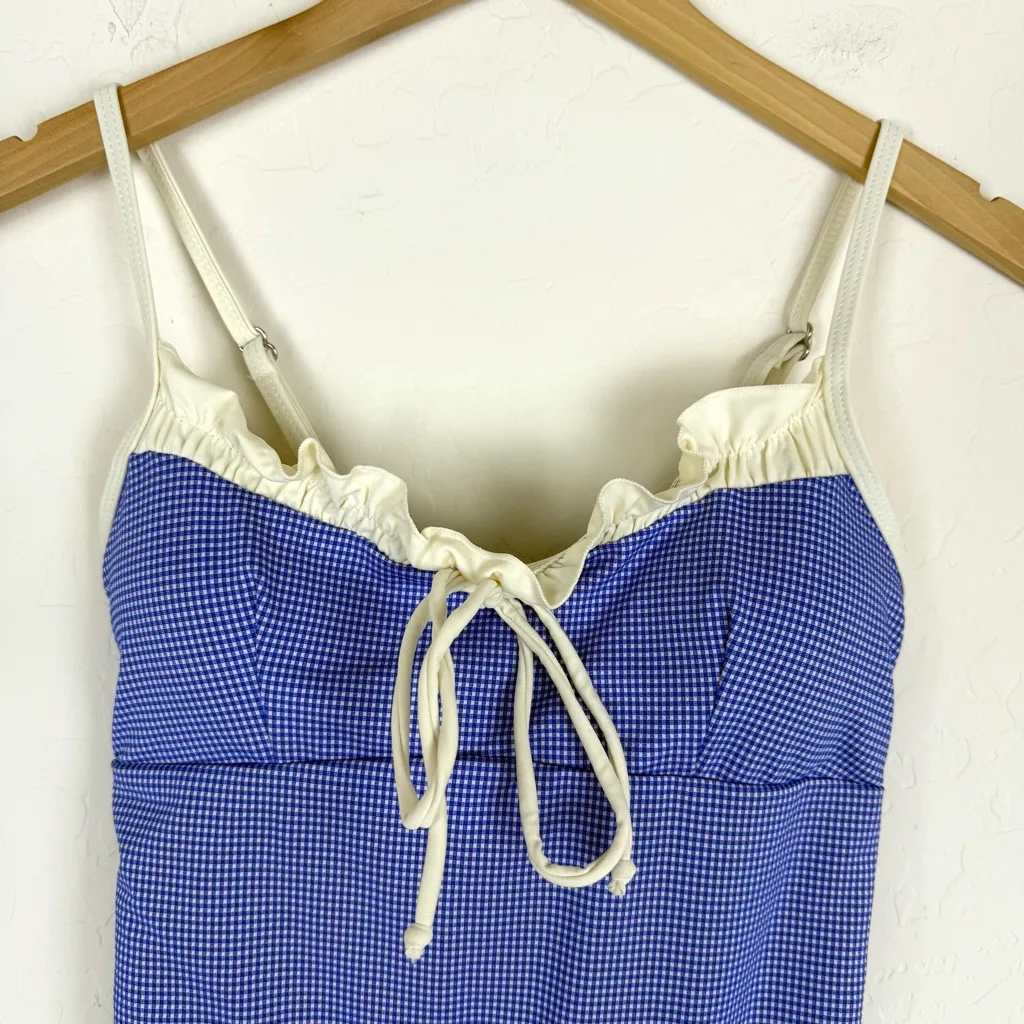 SEAMOLLY VINTAGE GINGHAM SPLICED RUCHED RUFFLES RETRO CHIC ONE-PIECE SWIMSUIT - Image 6