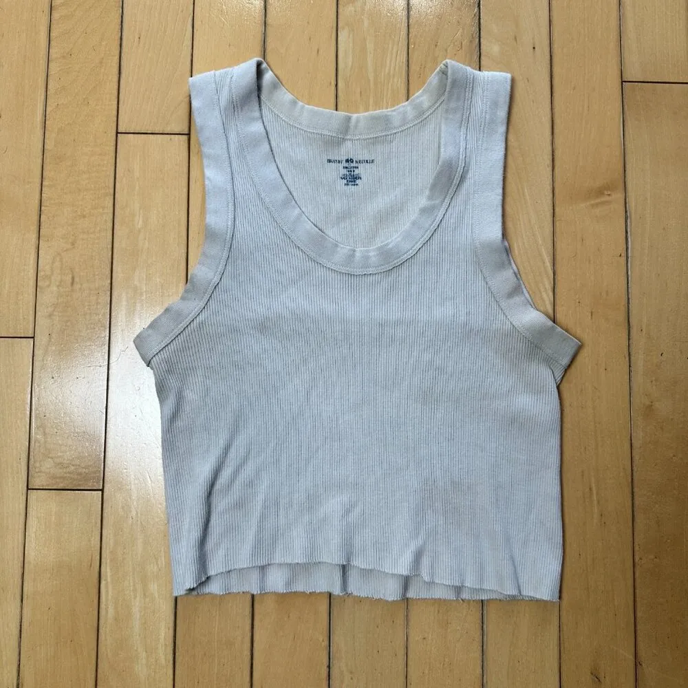 BRANDY MELVILLE Classic Tan Cream Cropped Ribbed Tank Top Shirt OS - Image 2