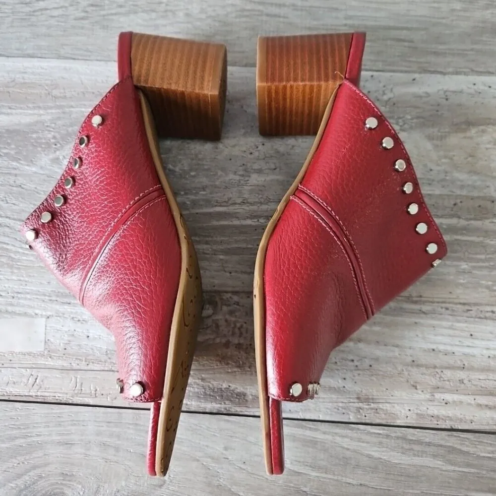 Brighton “TAP” Lipstick (Red) Leather Peep Toe Studded Heels Sandals - Size 8 M - Image 7