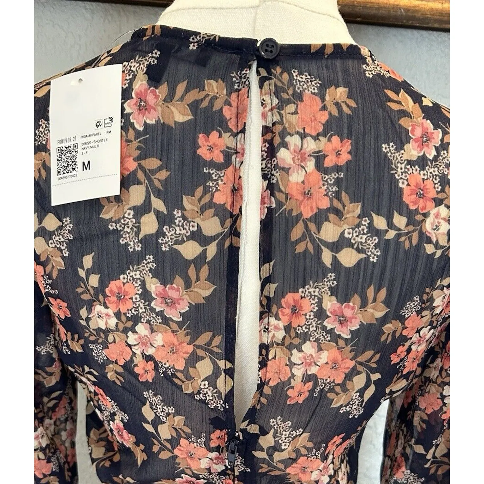 Floral Print NWT Chiffon Semi Sheer Bell Long Sleeve Mini Dress Size M Boho Chic - Image 8