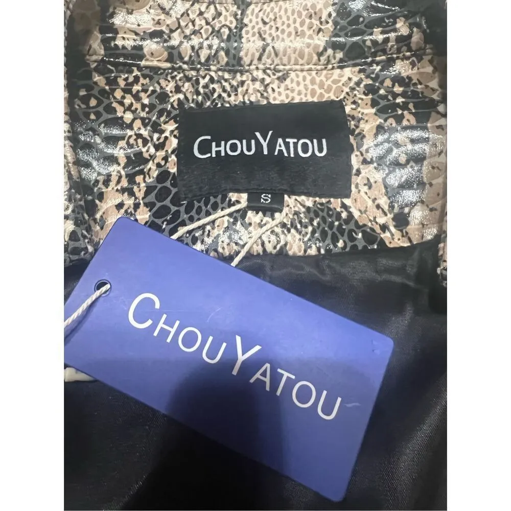 CHOUYATOU Snakeskin Fitted Jacket Sz S NWT Tan - Image 3