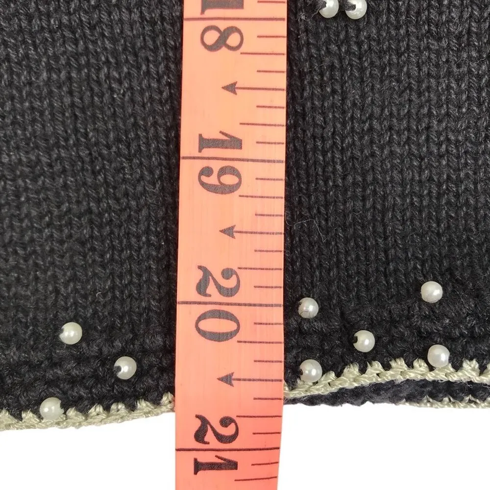 TIARA Vintage 90s Embroidered Knit Cardigan Women L Black Retro Unique Old Money Size L - Image 10