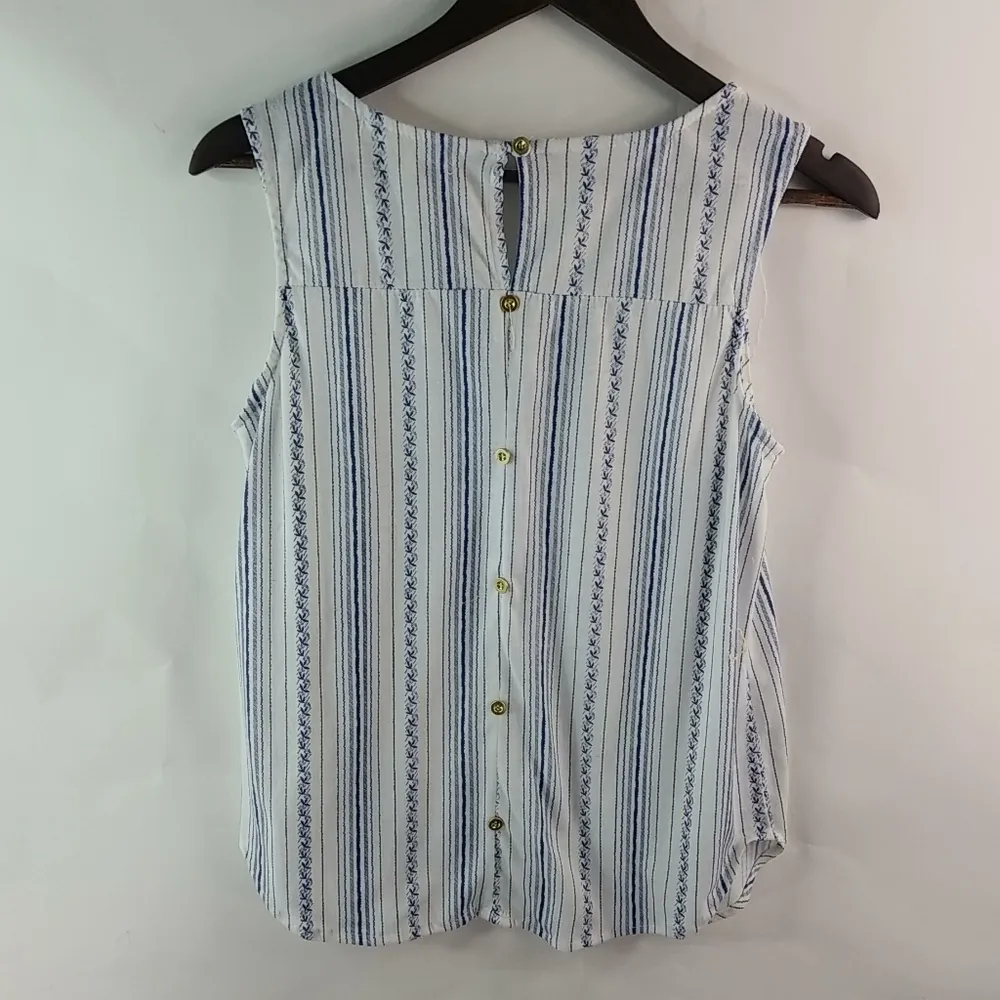 Eden + Olivia M Sleeveless Baja Striped Button Back Top in Blue White - Image 6