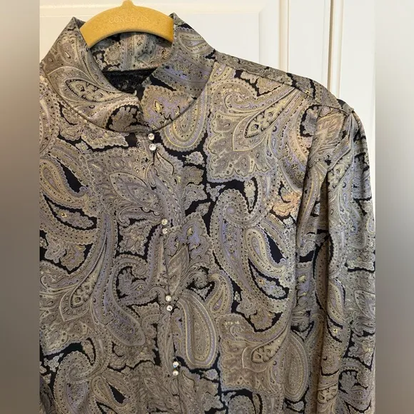 Peggy Jennings Women’s Vintage 100% Silk Button Down Paisley Size 6 Large XL - Image 2