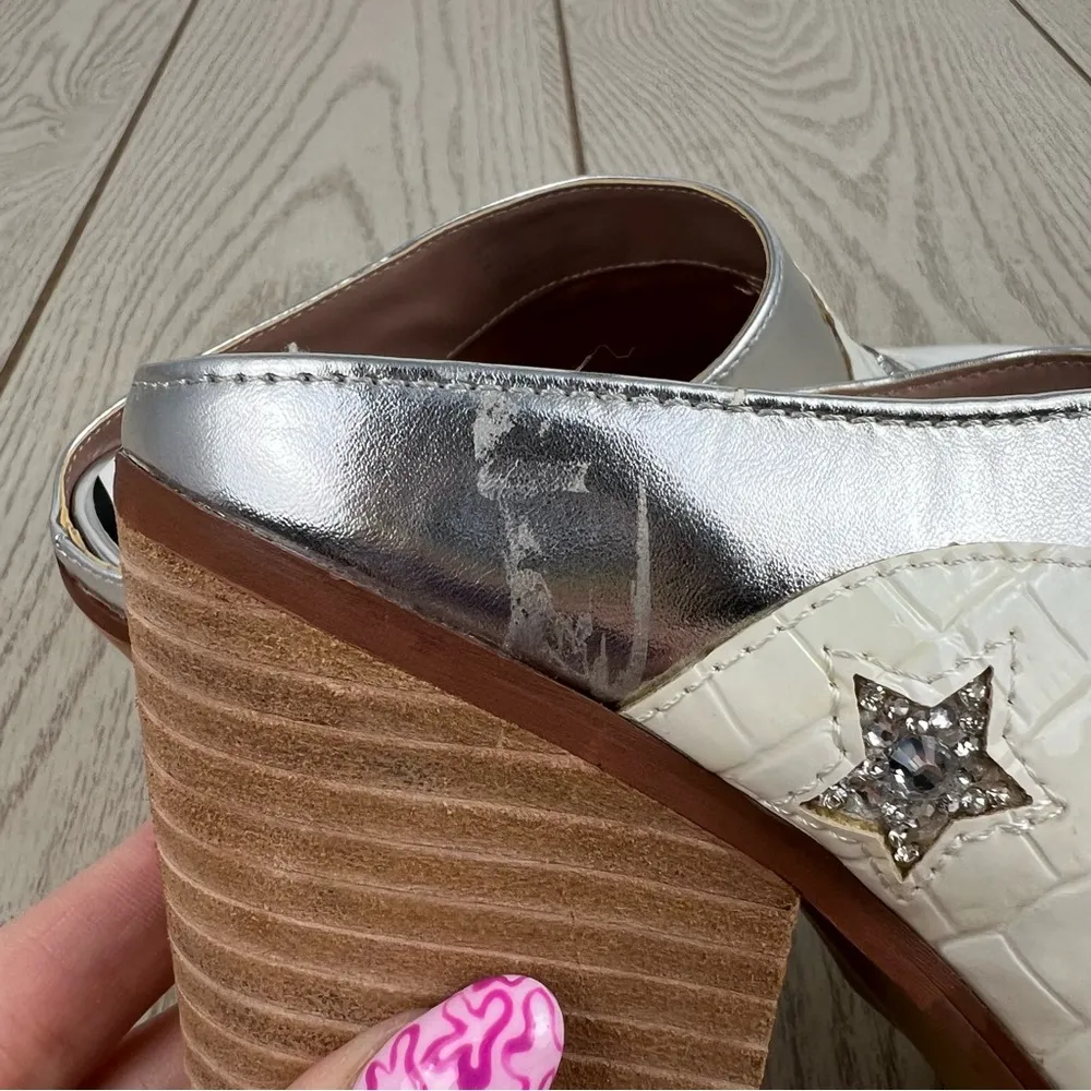 Betsey Johnson Denniss Western Star Slip-on Mules 6.5 White & Silver $99 - Image 2