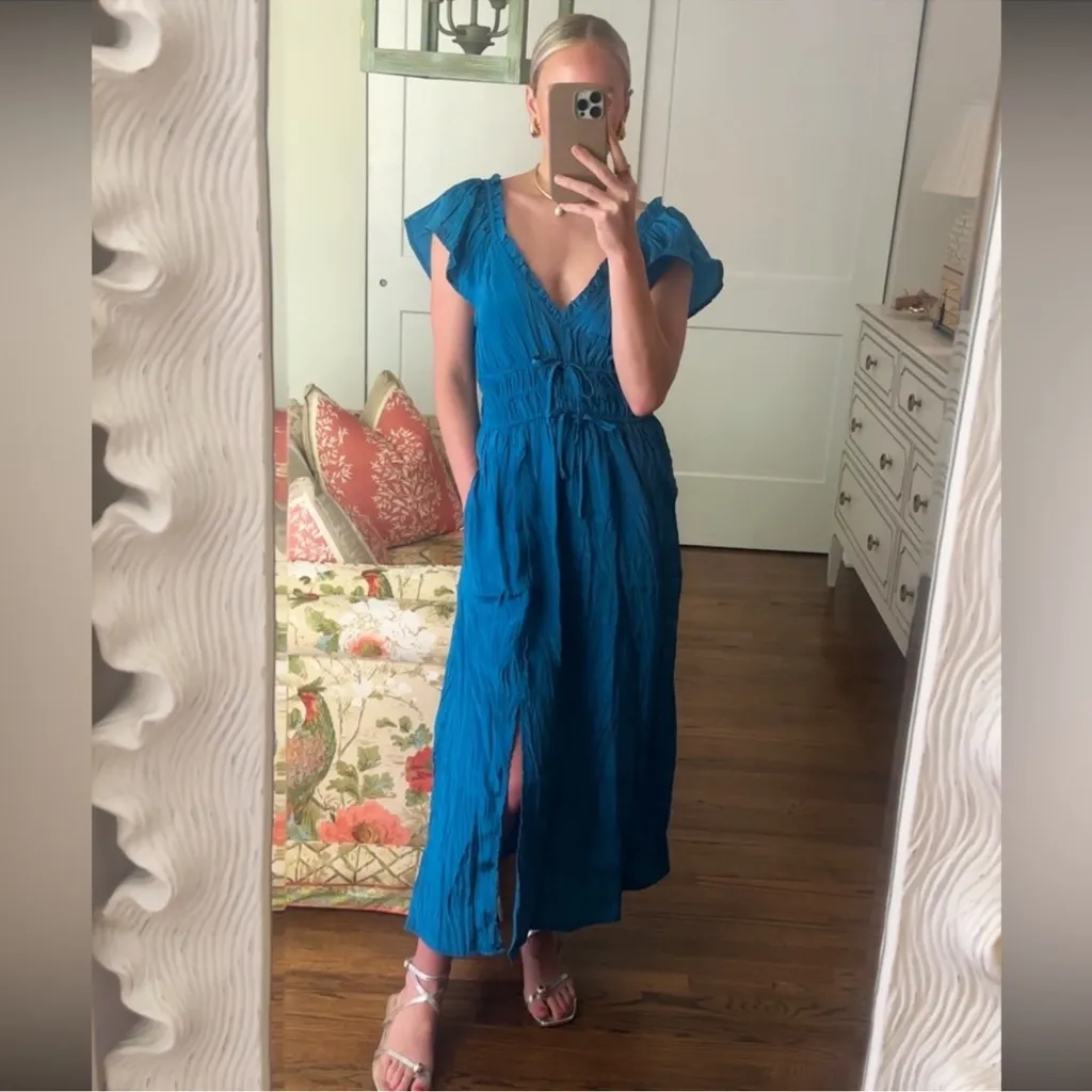 J.Crew Palermo dress in viscose-blend crinkle Nordic Sea - Image 4