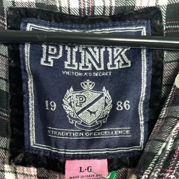 Victorias Secret PINK Cotton Plaid Button Tie Campus‎ Sleep Shirt Casual Dress L - Image 6