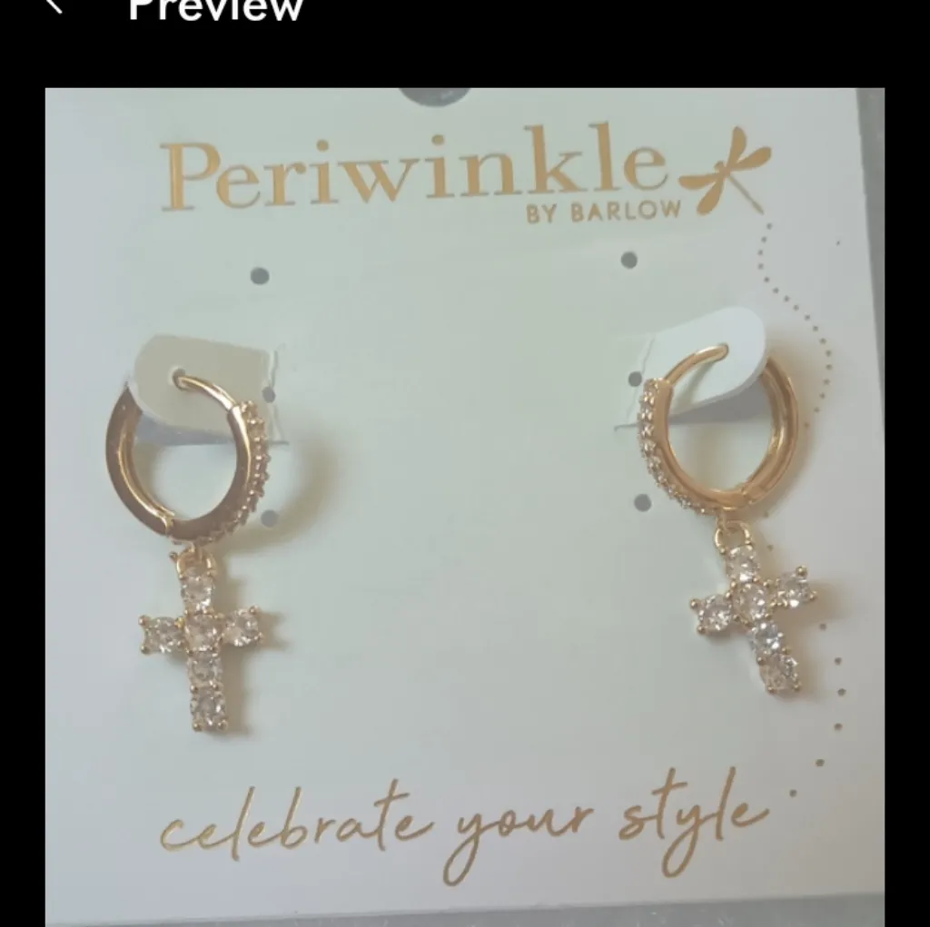 Periwinkle by Barlow Cross Cuff Cubic Zirconia Gold Plated Earrings NWT - Image 4