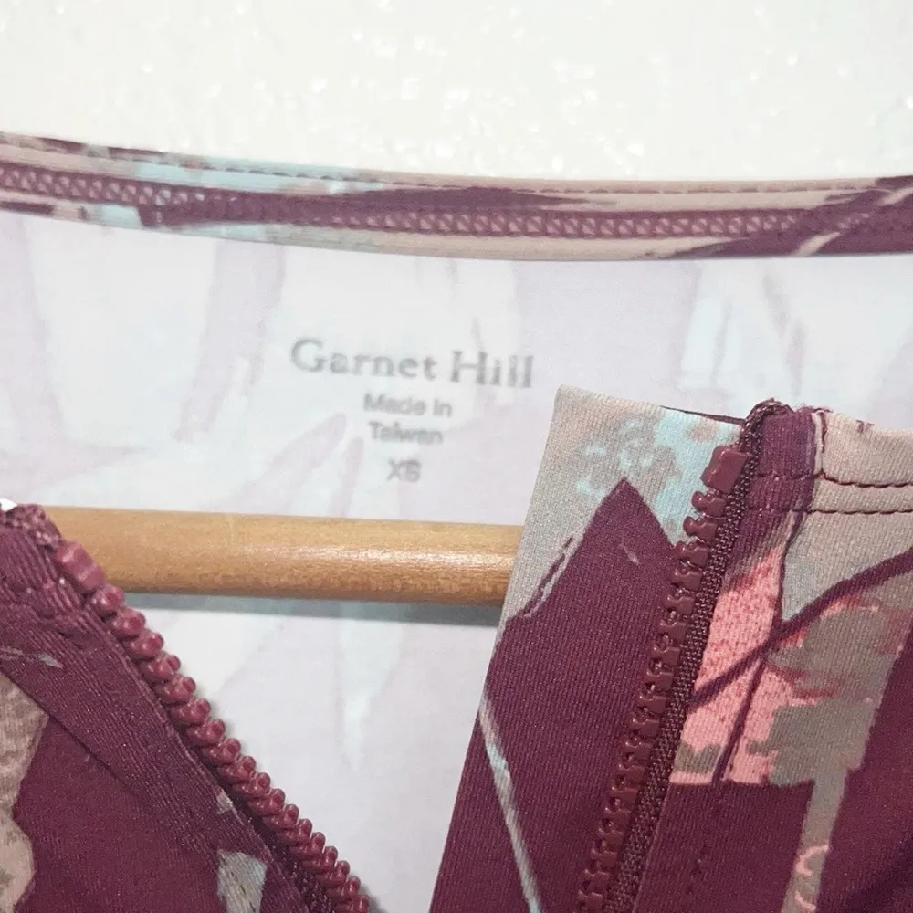 Garnet Hill Maroon Tropical Floral Long Sleeve Rash Guard Quarter Zip Top - Image 6