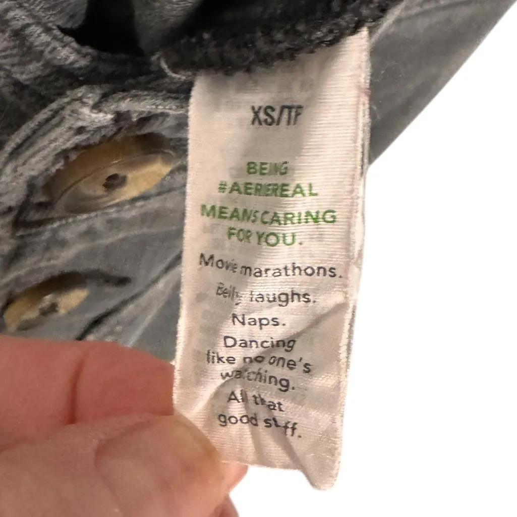 AERIE GRAY RAW HEM WIDE LEG OVERALLS SZ XS - Image 7