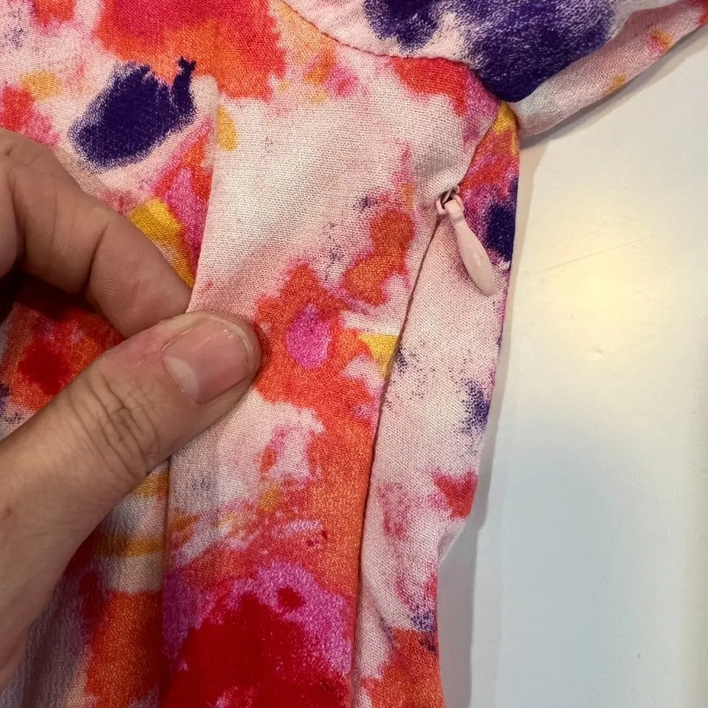 Betsey Johnson Dress 12 Sunset Floral Pink Yarrow Faux Wrap 3/4 Slv V-Neck NWT - Image 13