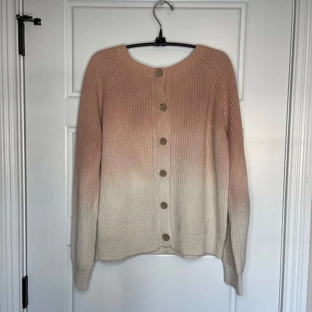 Lucky Brand Ombre Sweater Dip Dye Women's‎ Large Full Button Back 100% Cotton - Image 7