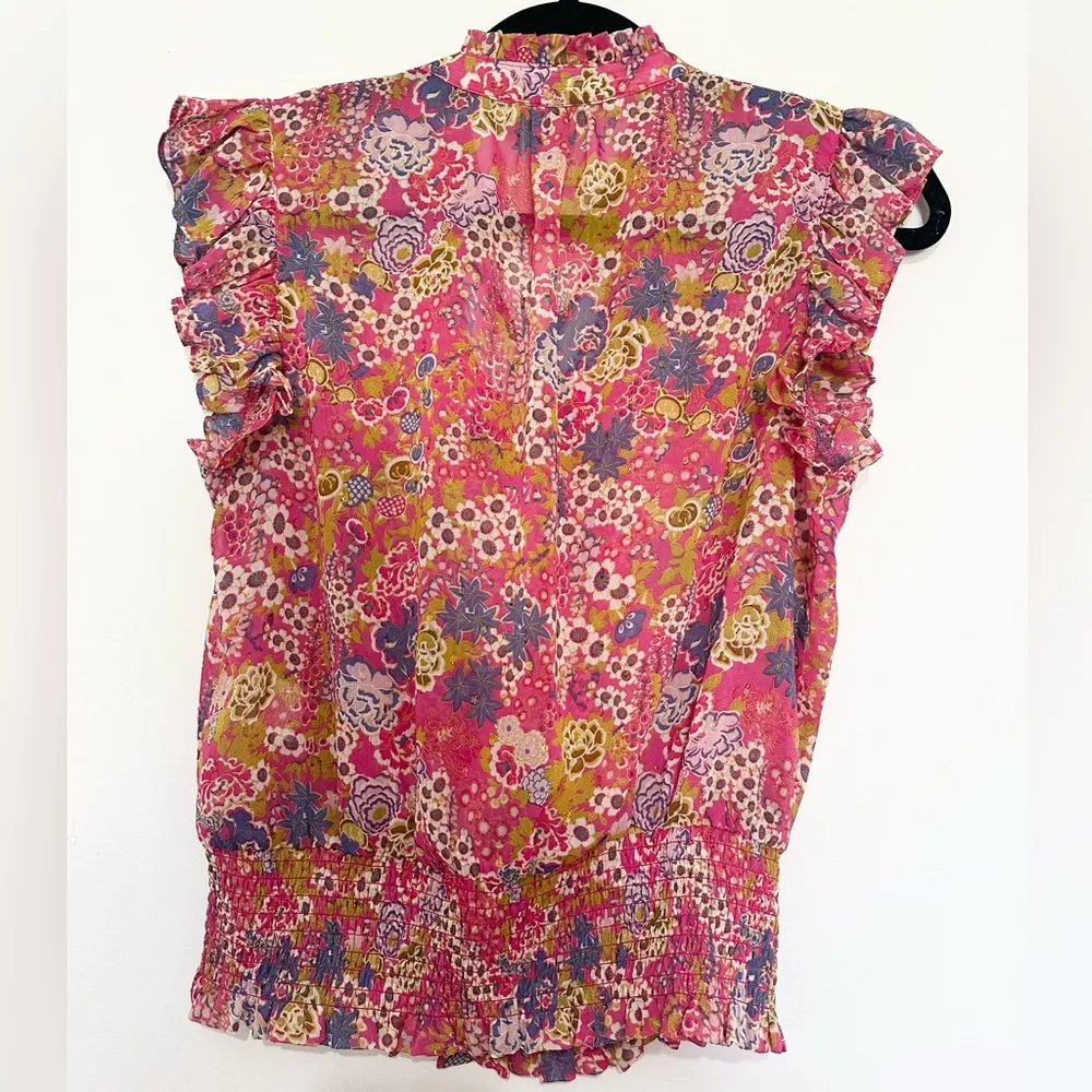 Joie pink pullover blouse floral sheer girly preppy spring size medium - Image 4