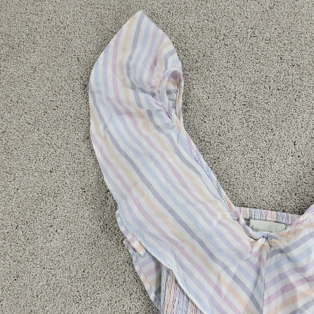 Vintage Havana Crop Top Womens Large Multicolor Stripe Smocked V Neck Button NWT - Image 10