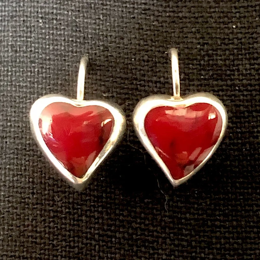 TAXCO Sterling Silver Red Jasper Heart Cabochon Drop Dangle Earrings - Image 9