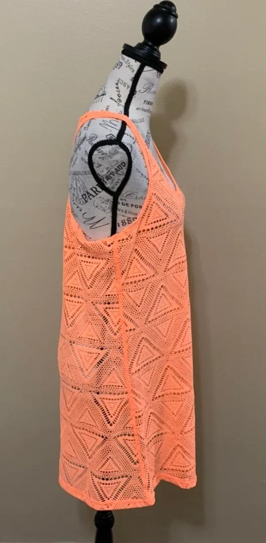 Lagaci Neon Orange Cover-Up Crochet Beach Dress - Image 4