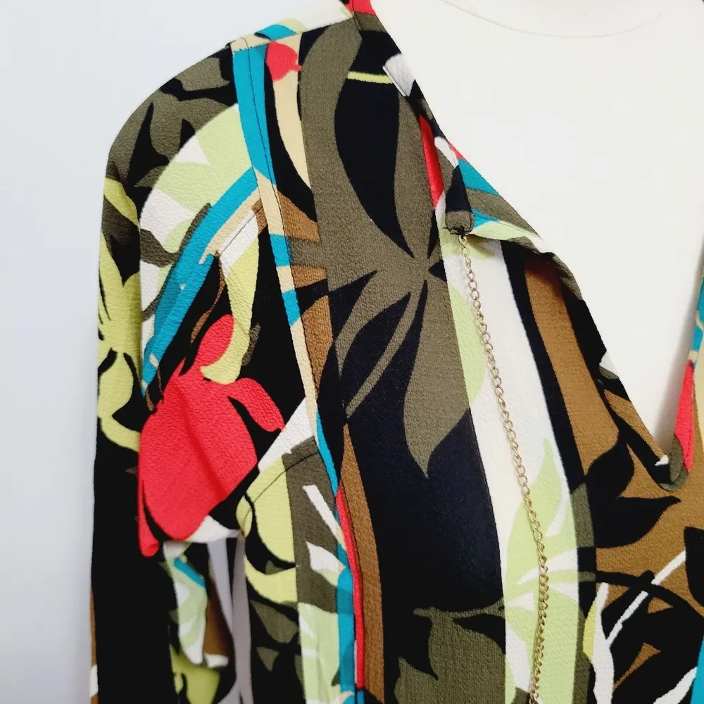 Rafaella multicolored abstract floral crepe blouse size small - Image 2