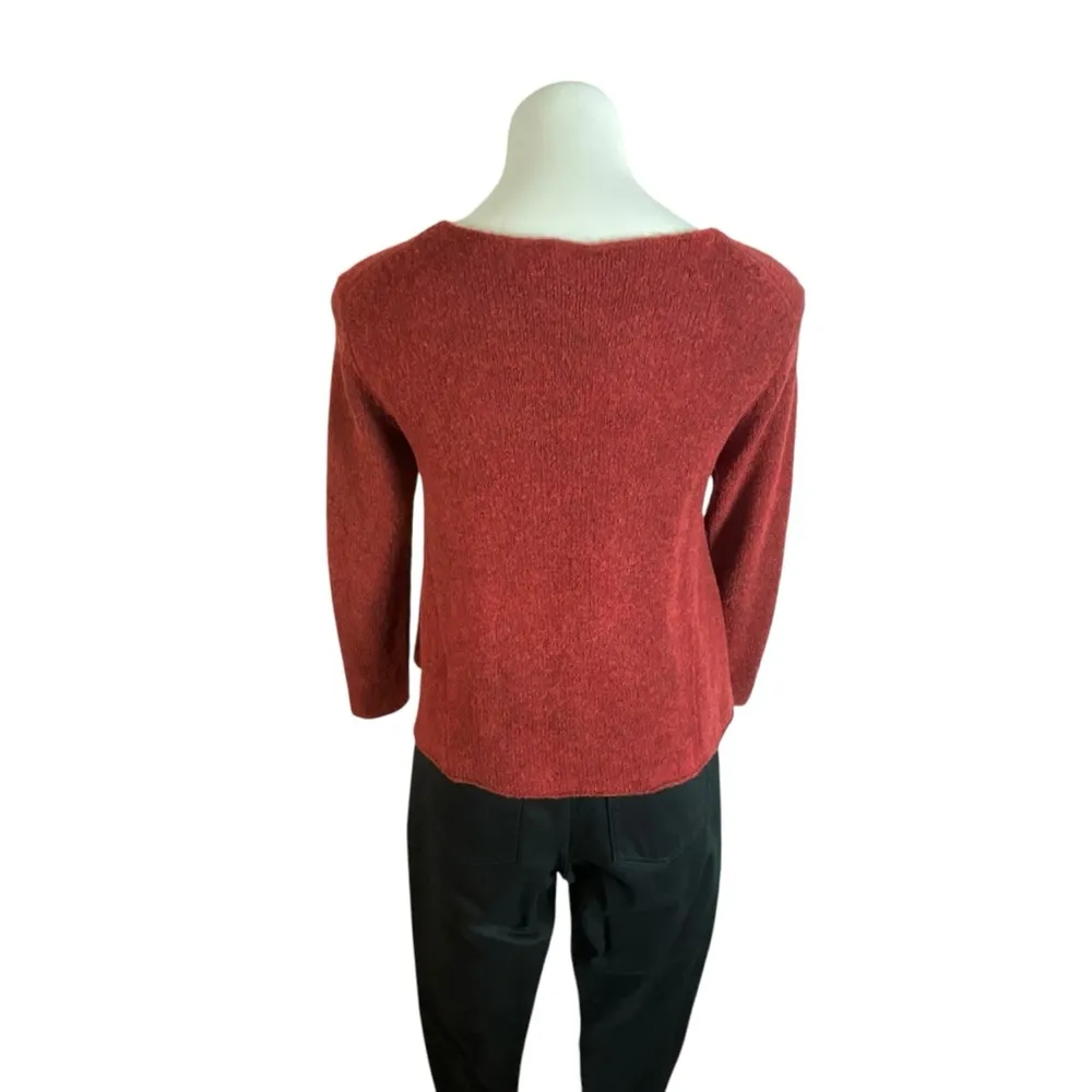 Eileen Fisher Cropped Boat Neck Wool Blend Open Knit Sweater - Image 12