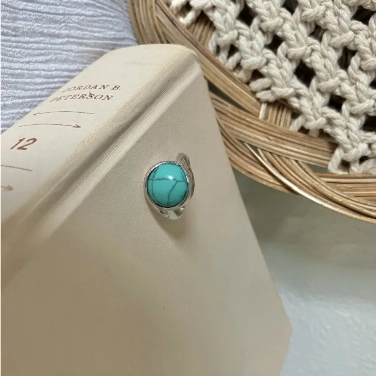 “Dixie” Southwestern Blue Turquoise Silver Ring 6.5 Cowgirl Maximalist - Image 9