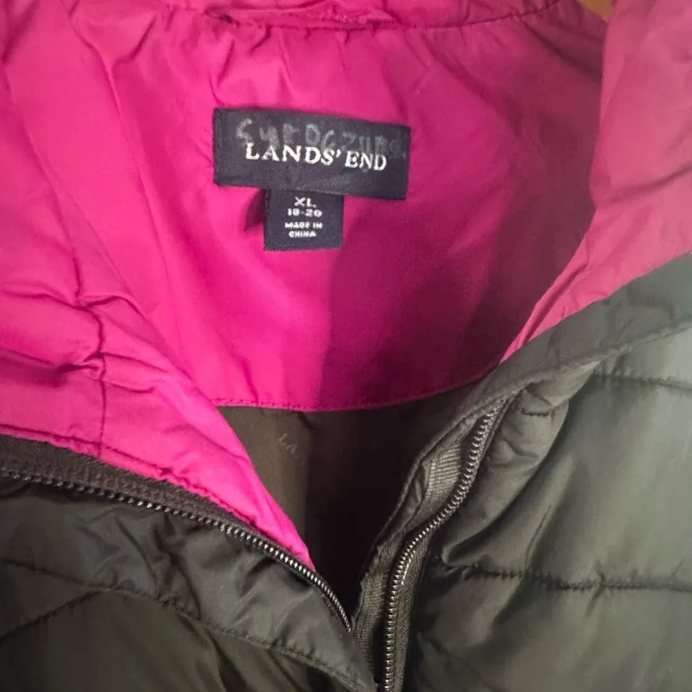 Lands’ End Nylon Puffer Chocolate Brown Size XL Full Zip Pockets Preppy Outdoor - Image 6