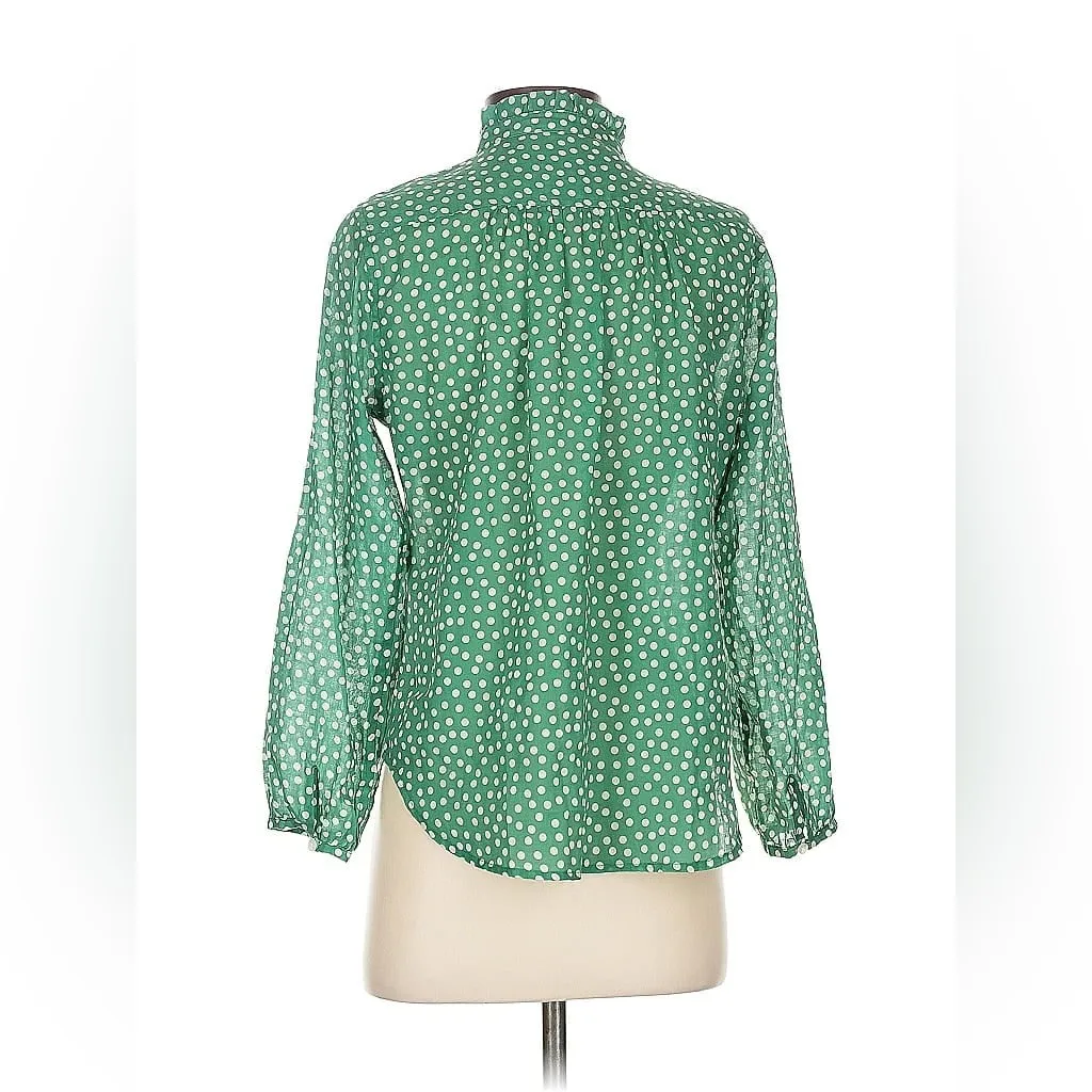 Women's Trovata Clara Button Down Shirt Blouse Lawn Dot BIRDS OF PARADIS Top S Green - Image 14