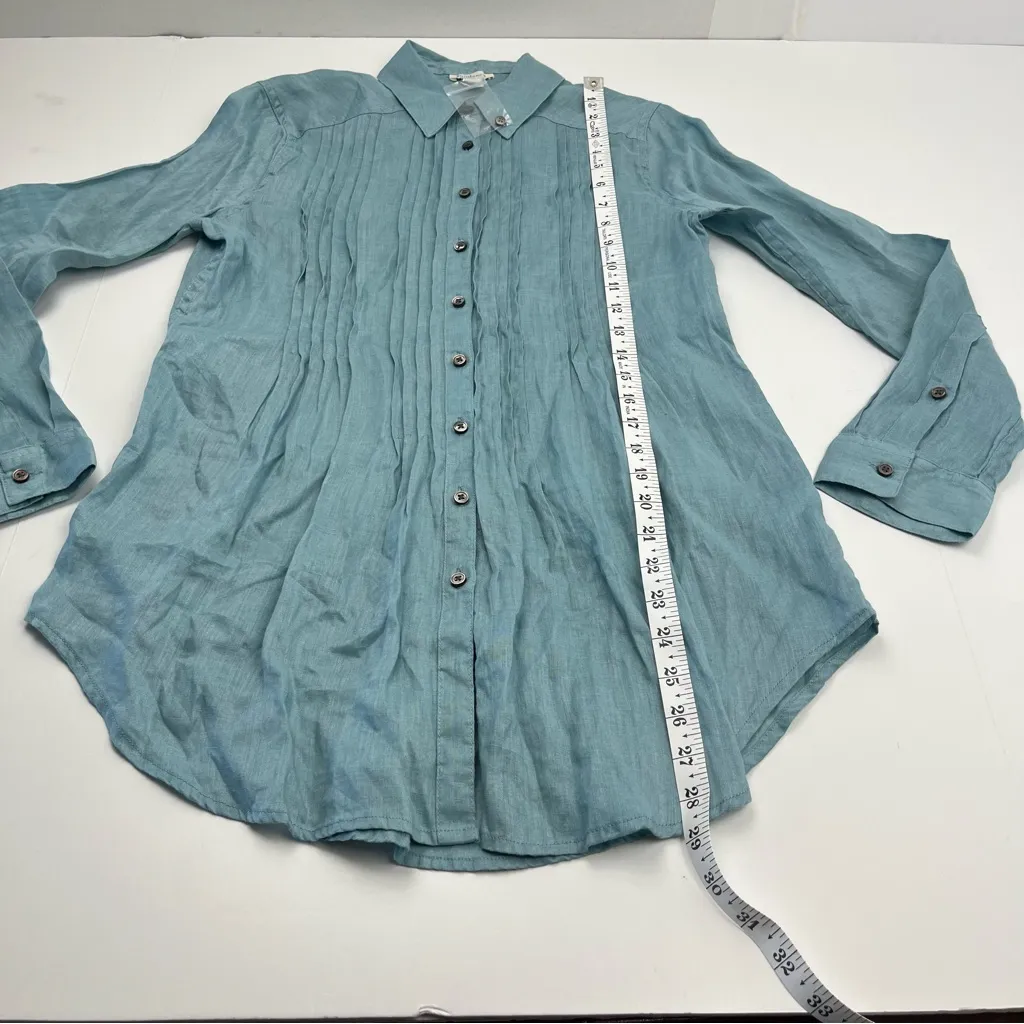 Sundance Katina Shirt 100% Linen Pintuck Tunic Top Button Front Blue XS NWOT‎ - Image 8