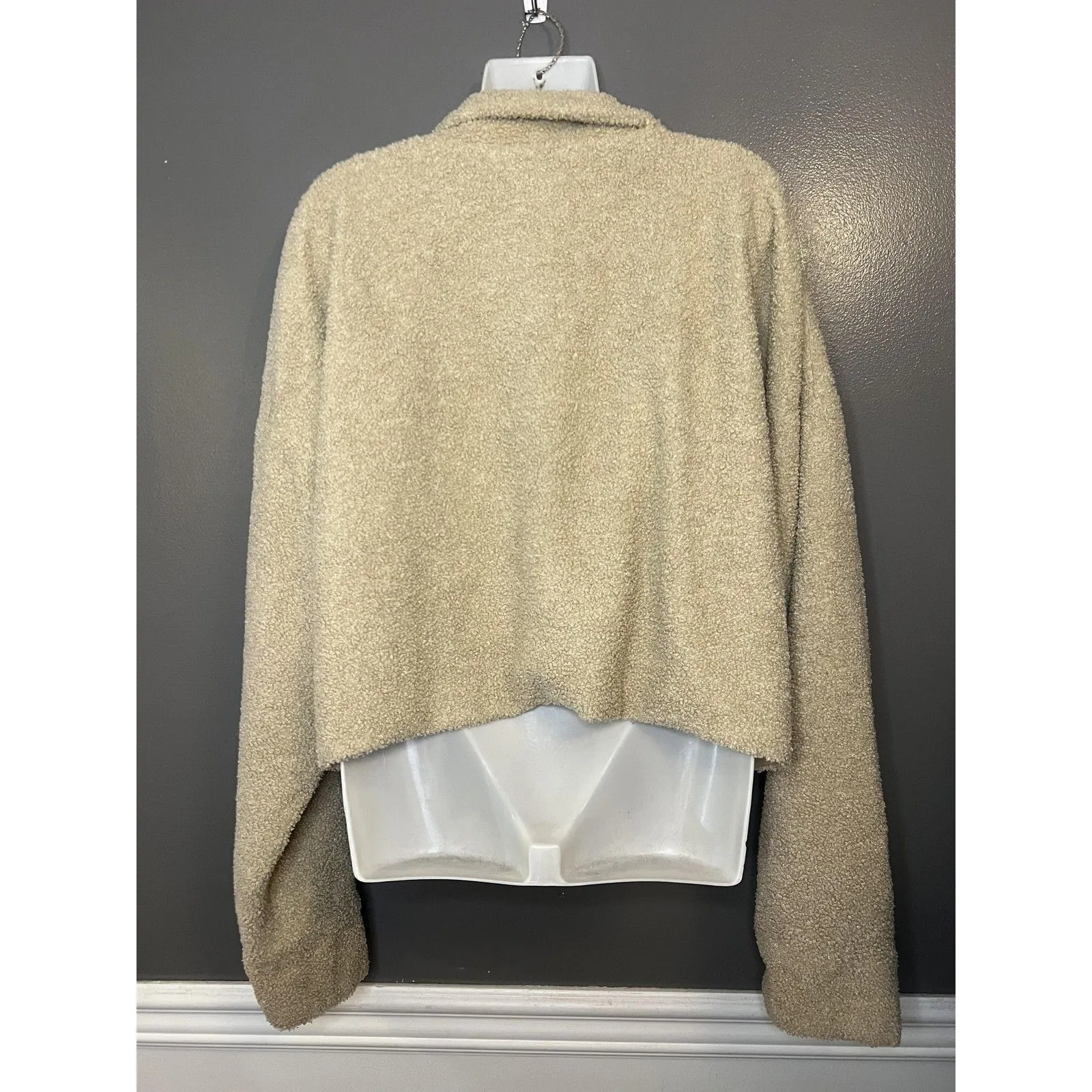 Charlotte Russe Jacket Womens 2X Beige Sherpa Fleece Snap Front Cropped Pockets - Image 5