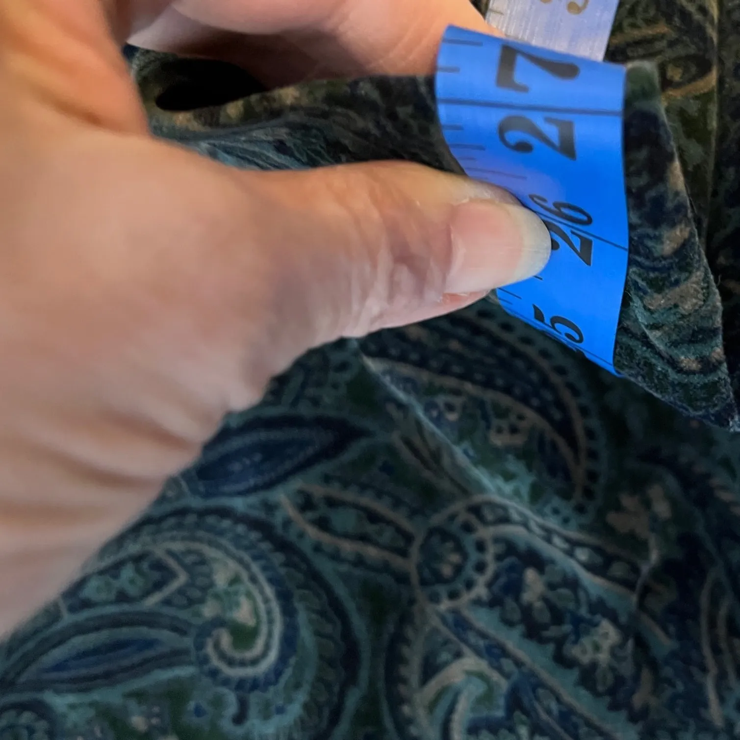 Paisley Stretch Velvet Pants Green Talbots Petites Cotton Womens 12P - Image 7