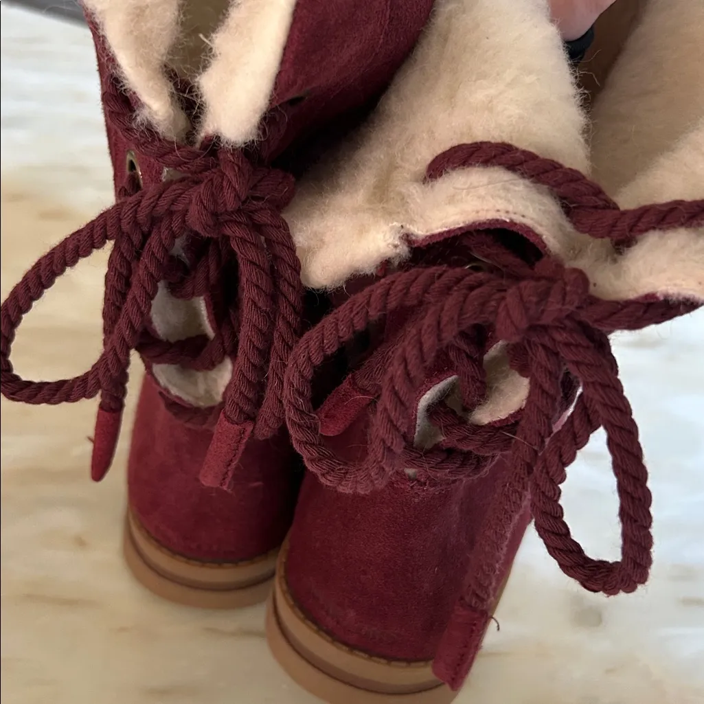 Muk Luks Women Ziggy Rodeo Lace Back Faux Fur Lined Boots Size 8.5 in Bordeaux - Image 7