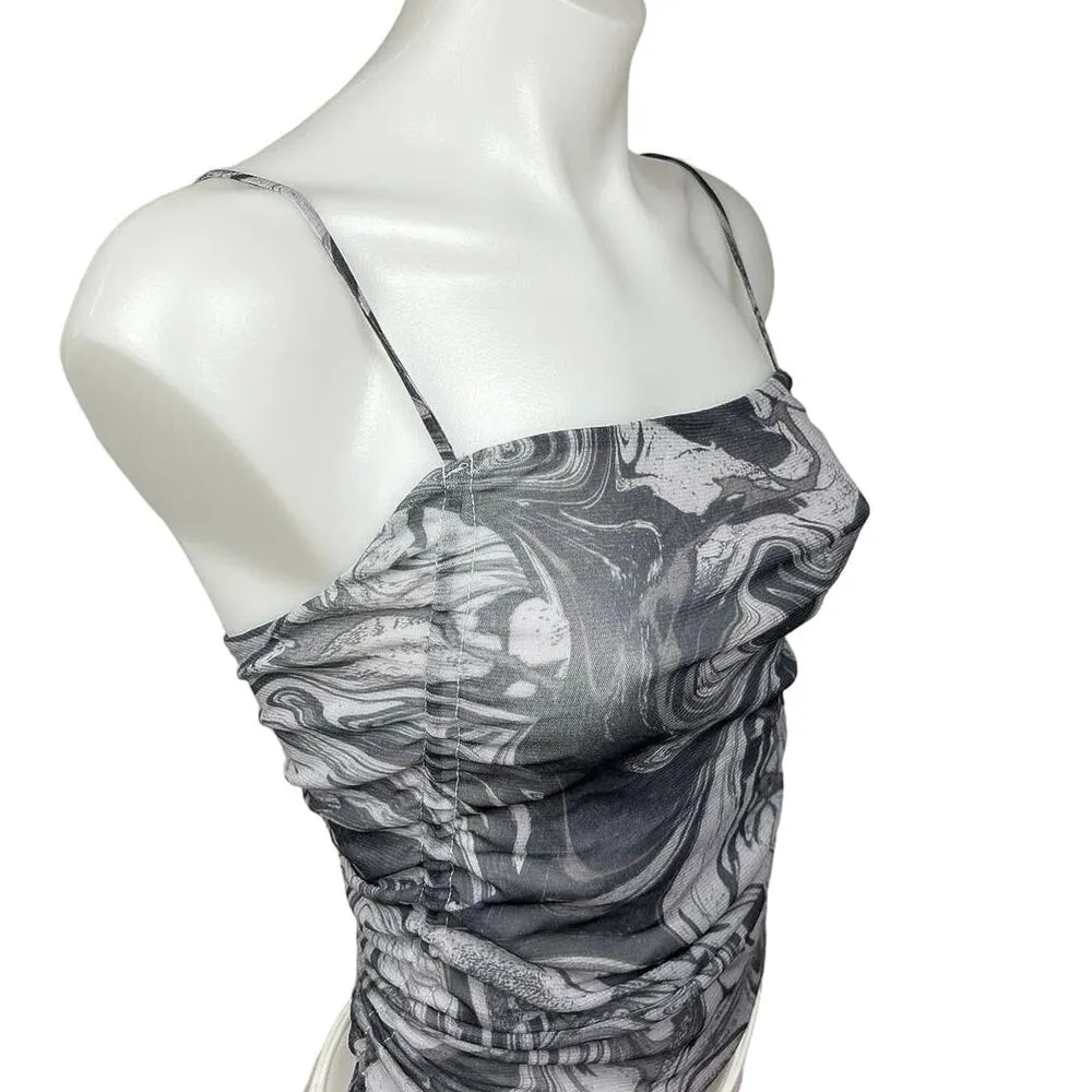 Urban Outfitters Grey Marble Tie Dye Print Spaghetti Strap Ruched Crop Top Sz S - Image 5