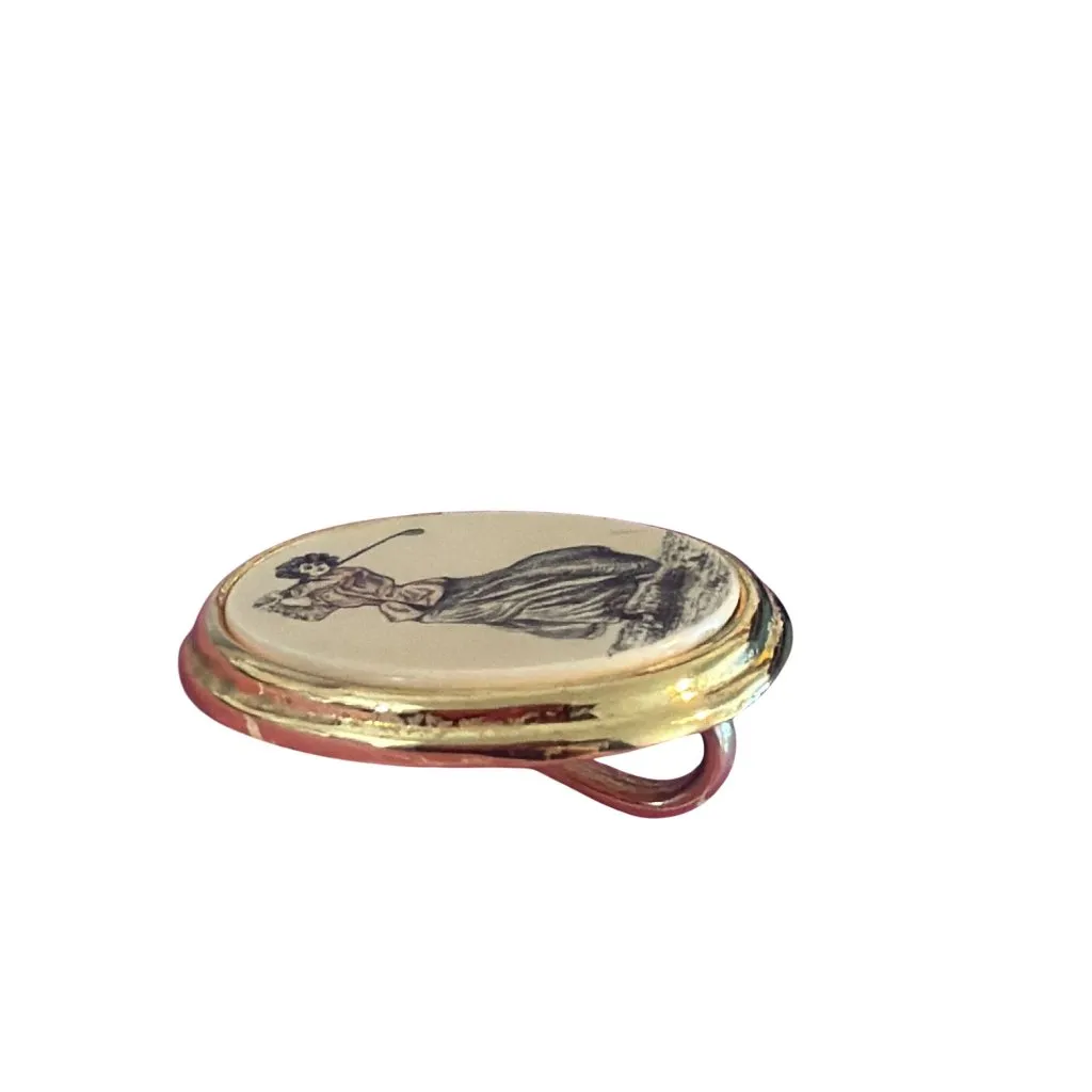 Vintage Barlow Lady Golfer Pin Brooch Pendant Gold Tone Signed Oval 1.5" Estate - Image 2