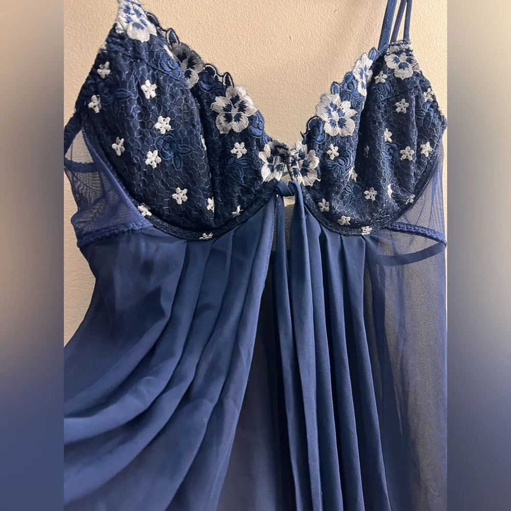 Victoria’s Secret vintage mesh sheer lace Midi nightgown open front push up L - Image 4