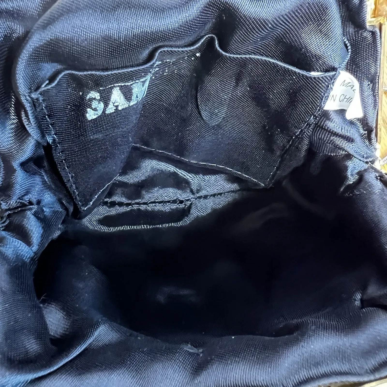 Vintage Handmade Black‎ Beaded Cross Body Bag Purse Evening Gold Strap Clutch Black - Image 8