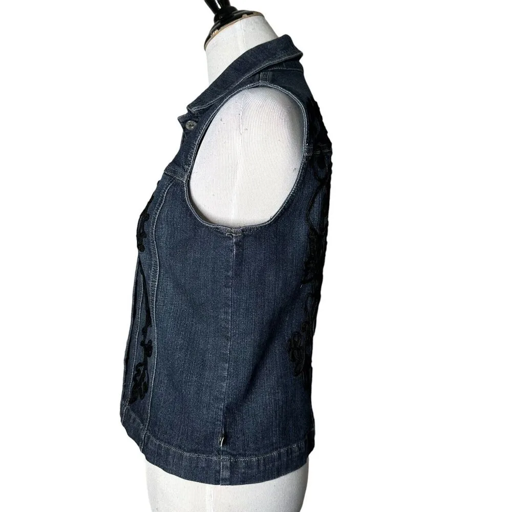 Chico's BOHO Western Denim Vest Jacket‎ Size S Blue Embroidered Festival Buttons - Image 4
