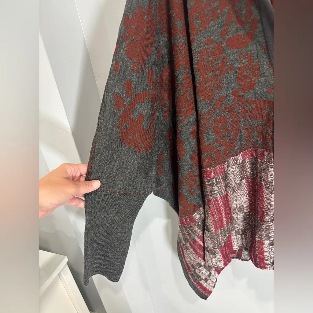 Free People Autumn Patchwork Poncho Cardigan Hood Dolman Sleeve Gray Orange M/L - Image 9