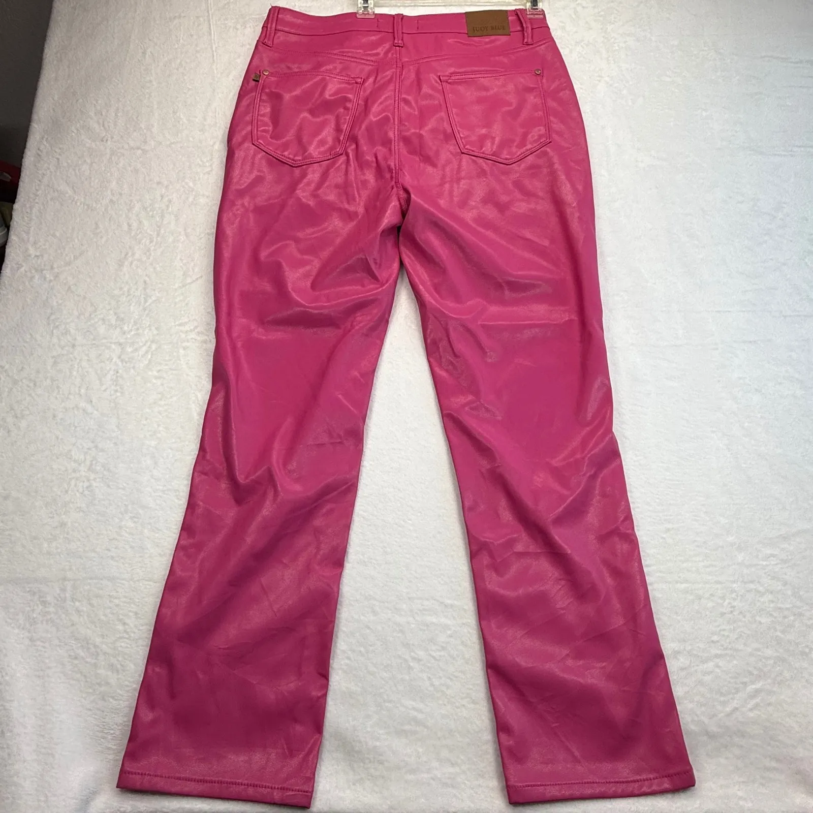 Judy Blue Faux Leather Pants Hot Pink Tummy Control Straight Leg Size 15/32 - Image 9