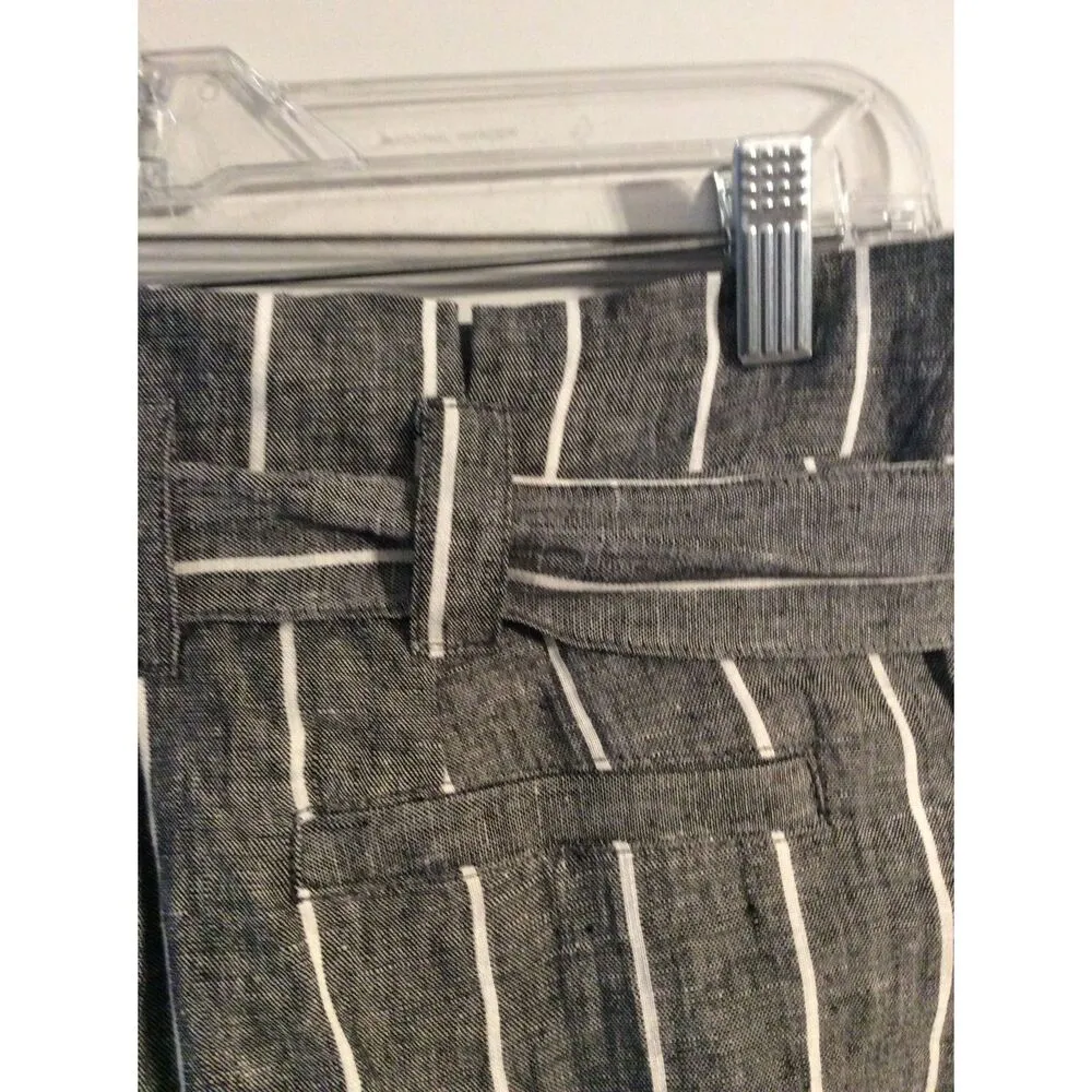 NWT New Olivaceous Striped Linen pants paperbag waist M Medium black - Image 4