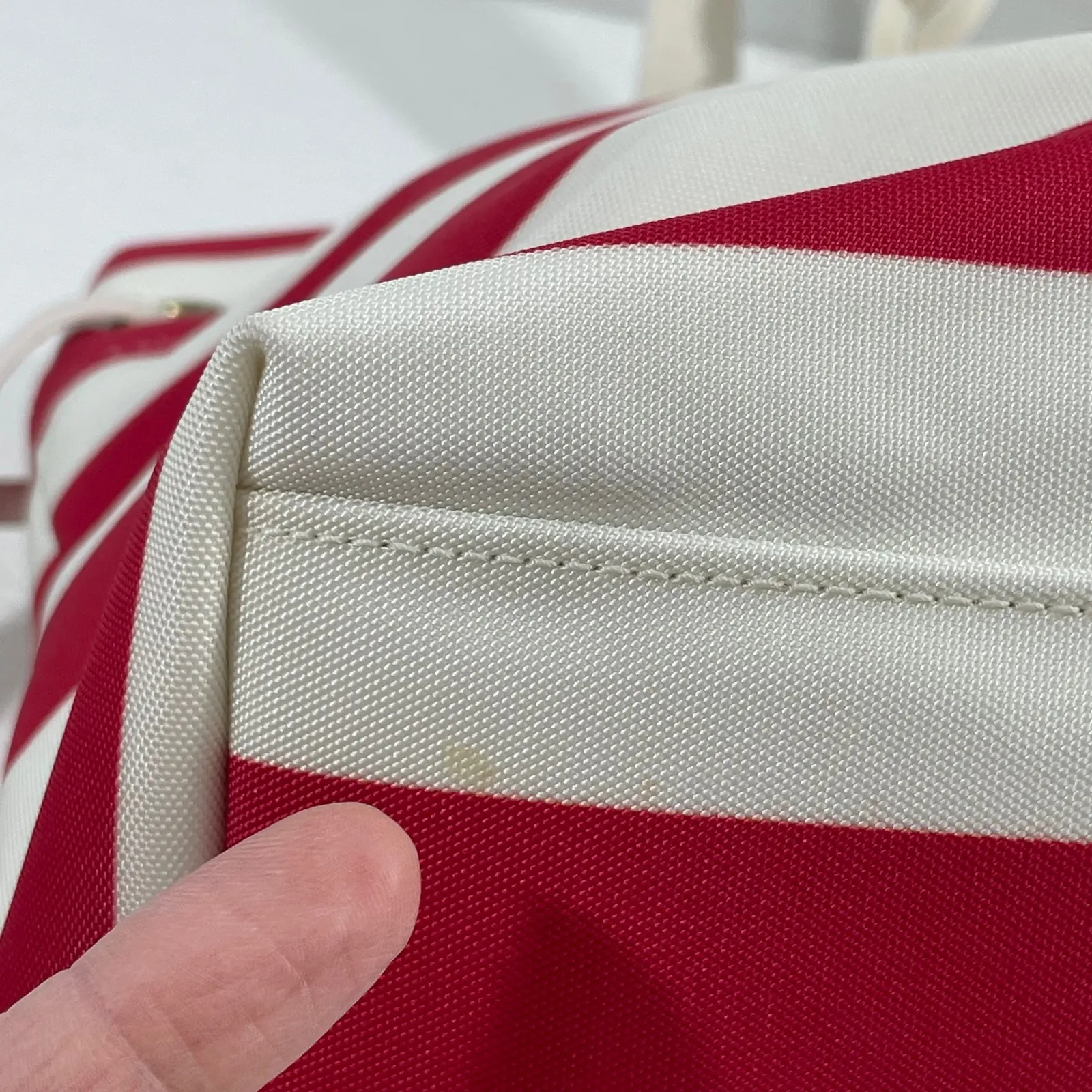 Dooney & Bourke Red White Striped Sullivan Tote Bag - Leather‎ Braided Handles - Image 6