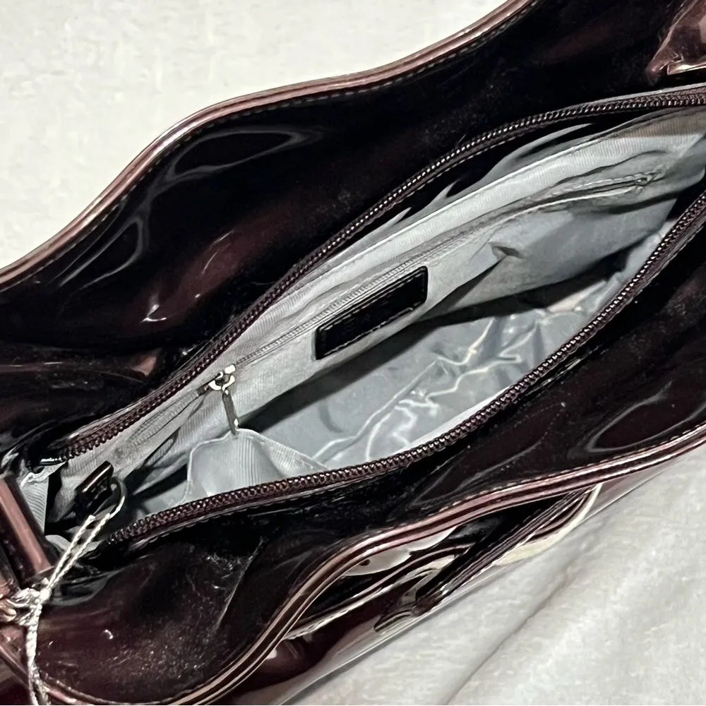 Beijo Copper Brown Patent Leather Bag with Cow Hair Detail NWT - Image 10