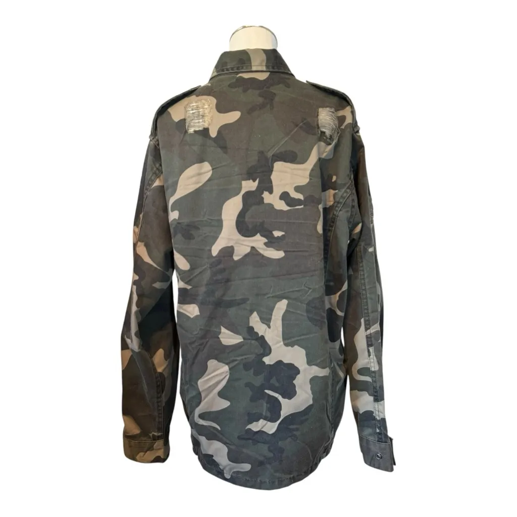 Sadie & Sage Camouflage Distressed Utility Field Jacket Green Khaki Large L NWT - Image 6
