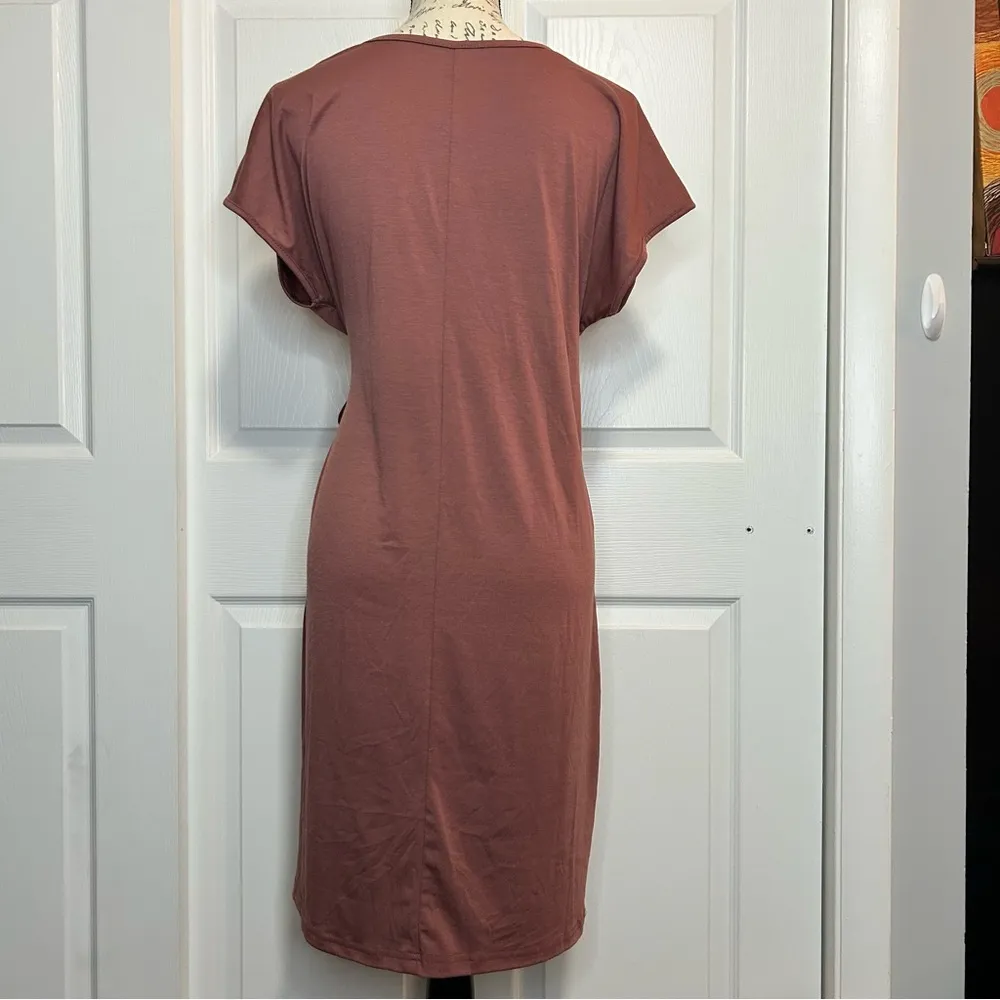 RASNEY Side Knot Batwing Sleeve Dress Brown Size M - Image 2