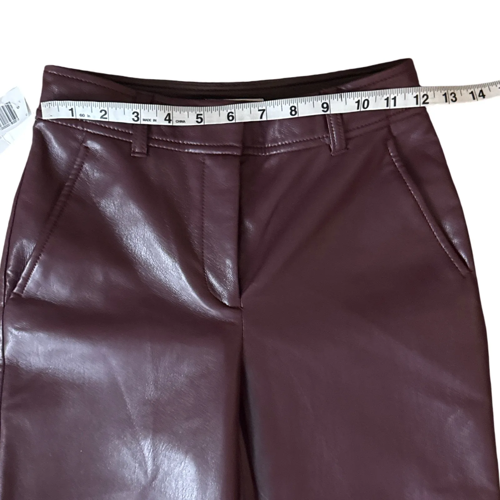 NWT Aritzia Babaton Command Cropped Trouser Vegan Leather Rich Maroon Size 00 - Image 10