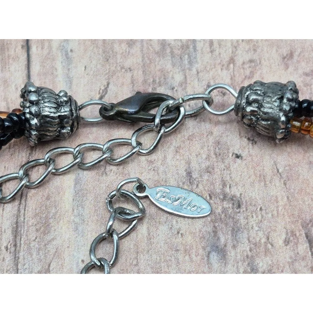 Pretty Esmor Multi Strand Glass Bead Necklace Jewel Tones Blue Gold 22" - Image 9